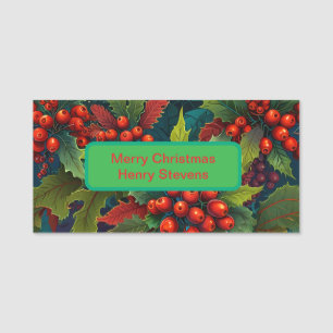 Festive Christmas Holly Name Badge 