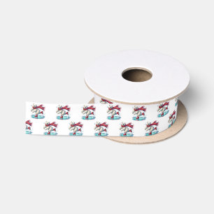 Festive Christmas ice skating polar bear tiled  Satin Ribbon