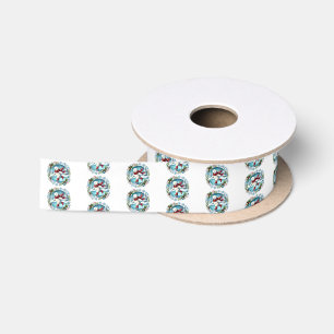 Festive Christmas ice skating polar bear tiled  Satin Ribbon