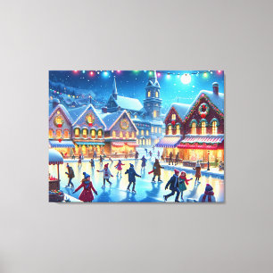Festive Christmas Ice Skating Scene Canvas Print
