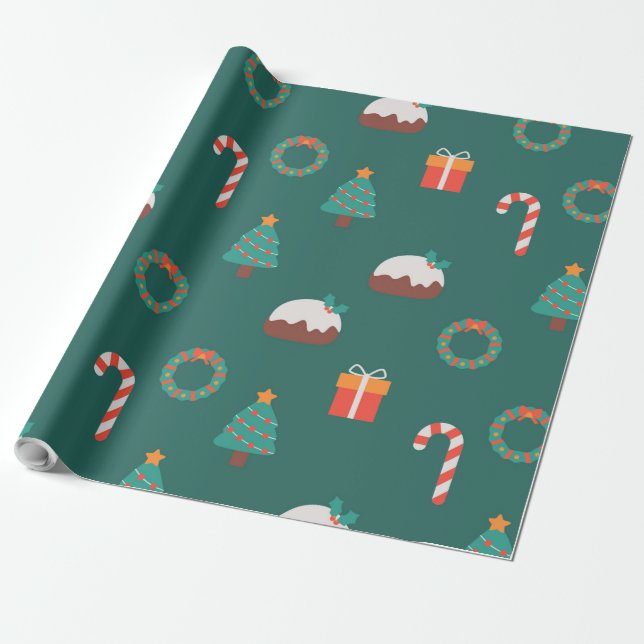 Festive Christmas icons pattern Wrapping Paper (Unrolled)