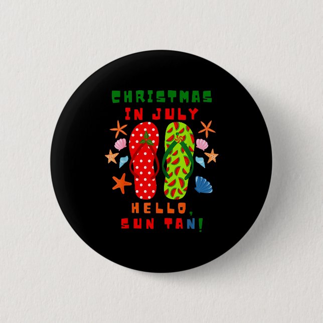 Festive Christmas In July Flip Flop Summer Beach F 6 Cm Round Badge (Front)