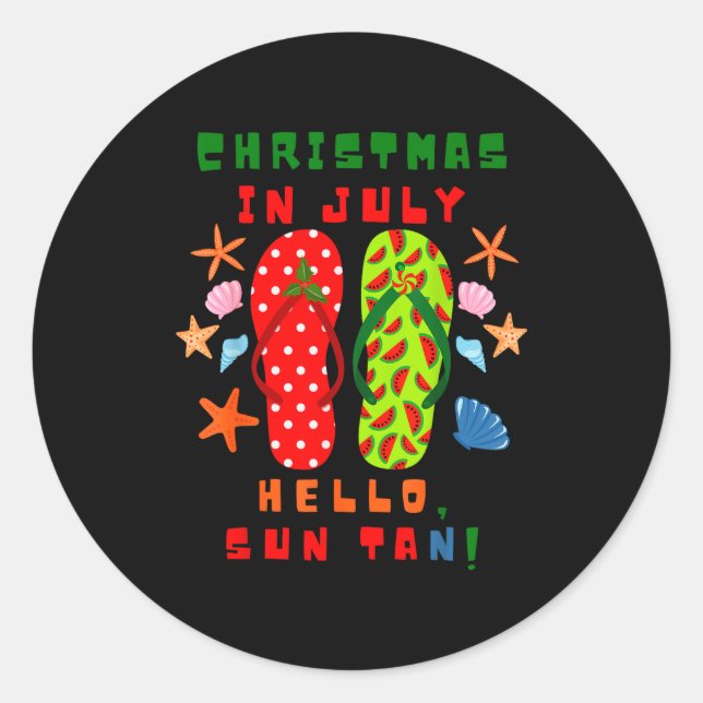 Festive Christmas In July Flip Flop Summer Beach F Classic Round Sticker (Front)