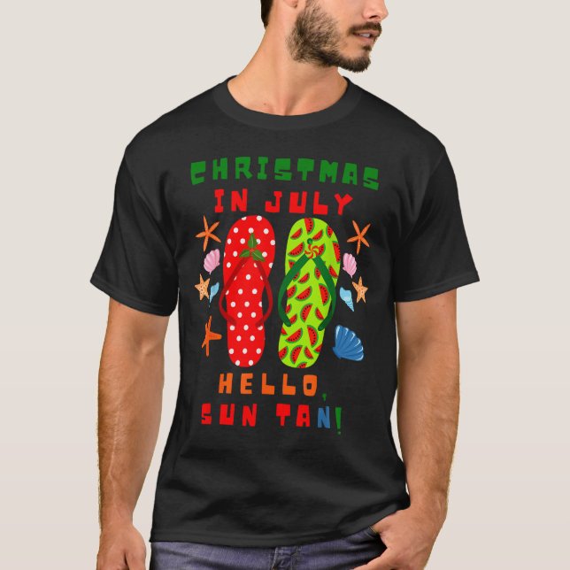Festive Christmas In July Flip Flop Summer Beach F T-Shirt (Front)