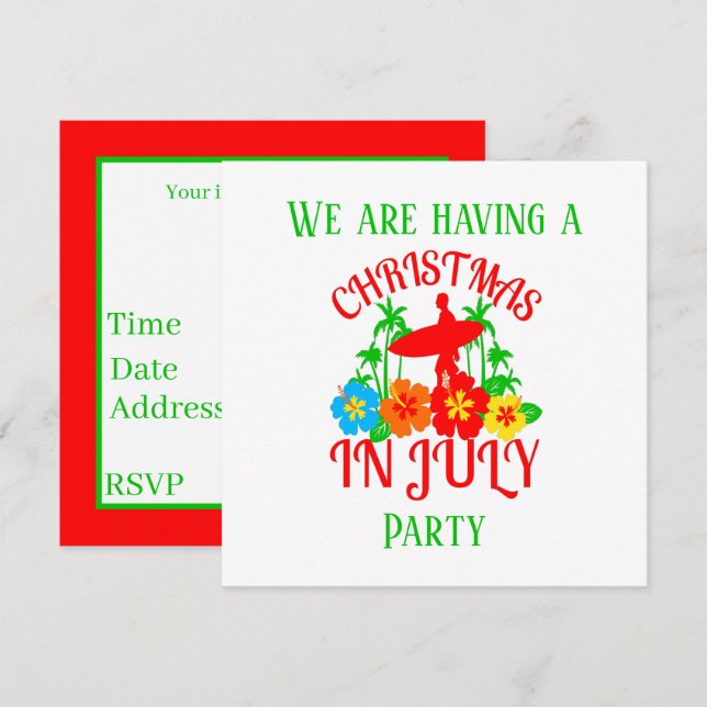 festive Christmas in July Surfer party  Invitation (Front/Back)