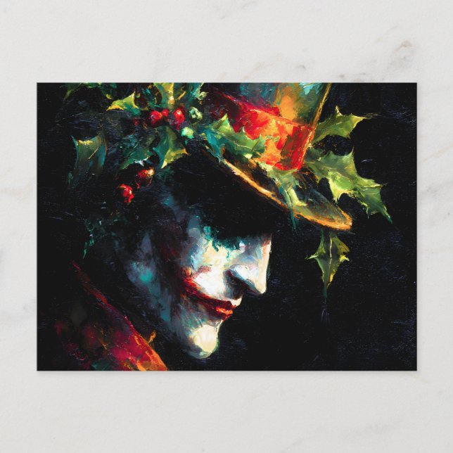 Festive Christmas Joker Portrait Announcement Postcard (Front)
