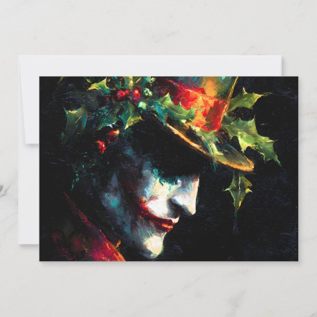Festive Christmas Joker Portrait Holiday Card (Front)