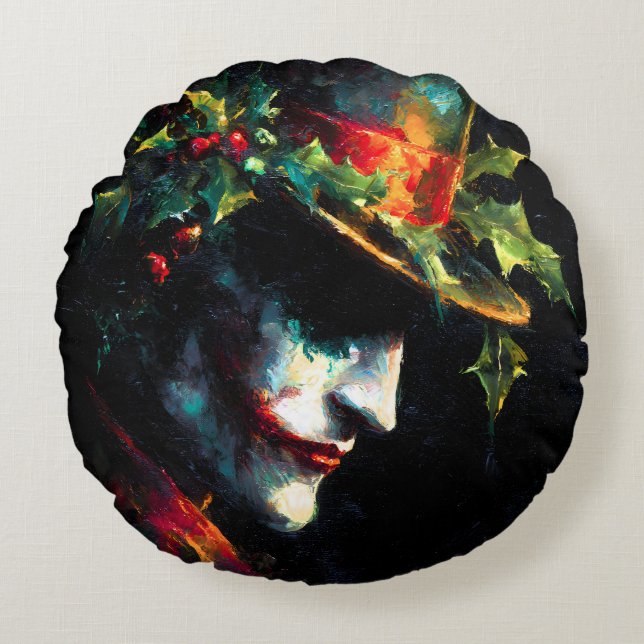 Festive Christmas Joker Portrait Round Cushion (Front)
