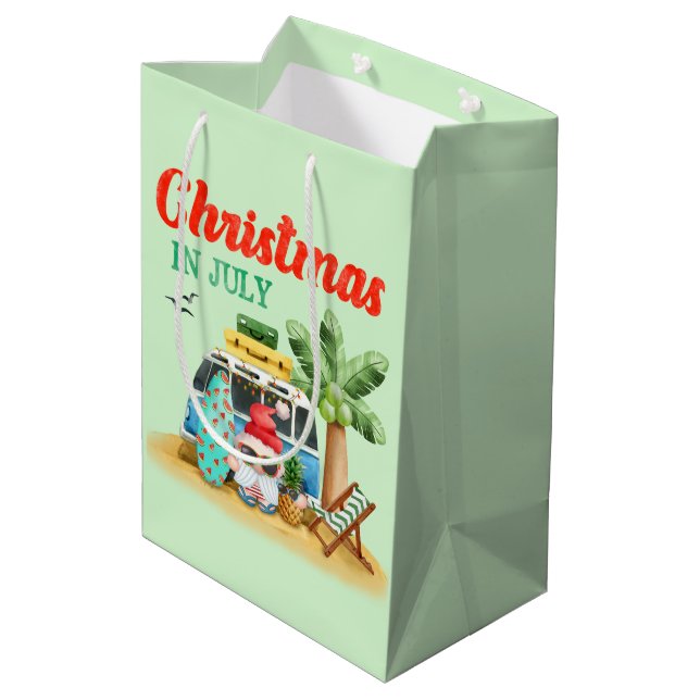 Festive Christmas July beach Santa gnome Medium Gift Bag (Back Angled)