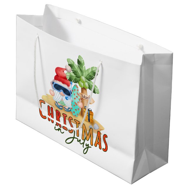 festive Christmas July gnome beach Large Gift Bag (Front Angled)
