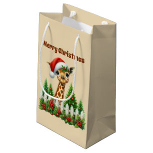 Festive Christmas jungle giraffe add text Small Gift Bag