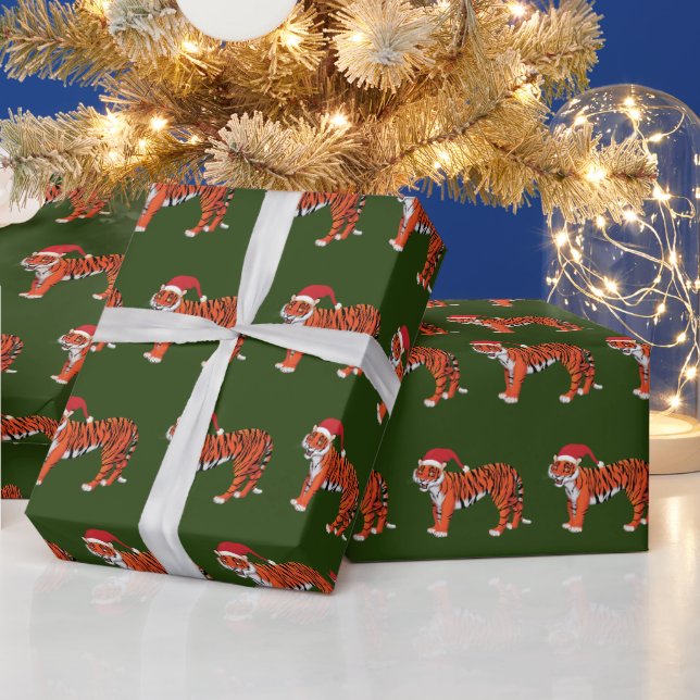 Festive Christmas jungle tiger tiled Wrapping Paper (Holidays)
