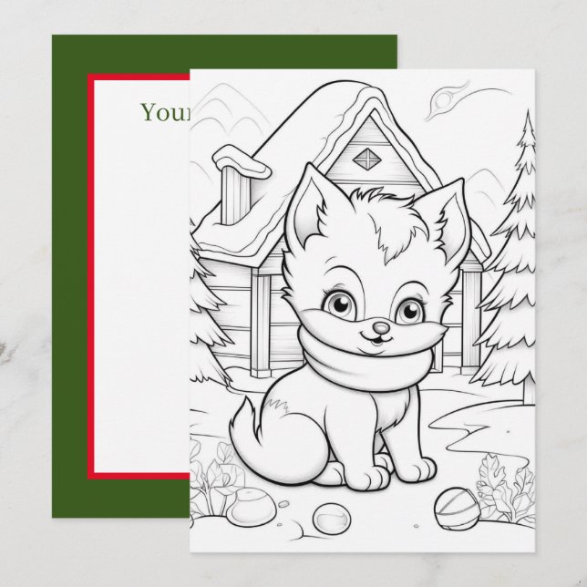 Festive Christmas kids colouring cat  Holiday Card (Front/Back)