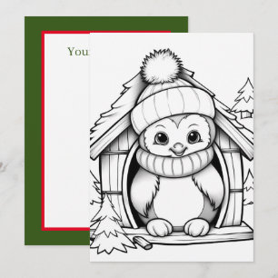 Festive Christmas kids colouring penguin Holiday Card