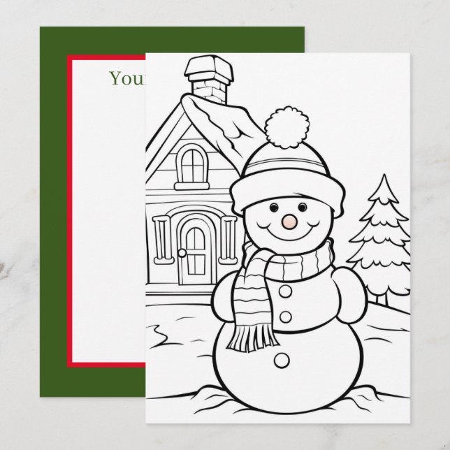 Festive Christmas kids colouring snowman Holiday Card (Front/Back)