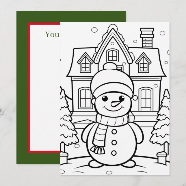 Festive Christmas kids colouring snowman  Holiday Card (Front/Back)