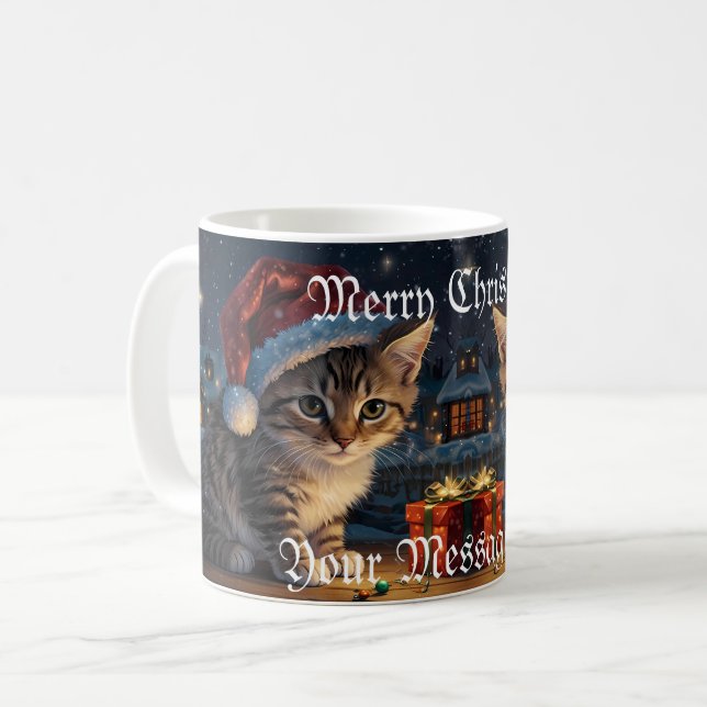 Festive Christmas Kitten with Santa Hat Coffee Mug (Front Left)