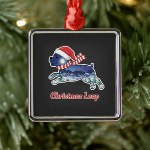 Festive Christmas Leaping Dog Cute Puppy Santa Metal Tree Decoration