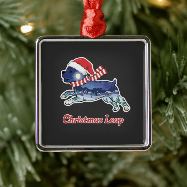 Festive Christmas Leaping Dog | Cute Puppy Santa  Metal Tree Decoration (Tree)