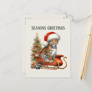 Festive Christmas leopard add message Holiday Postcard