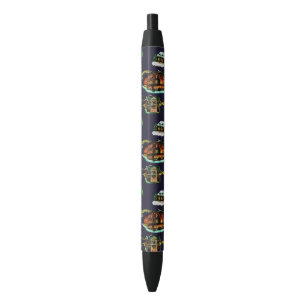Festive Christmas Light Up Town House Tree Black Ink Pen