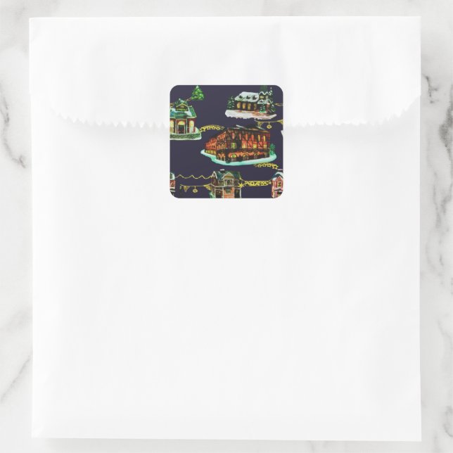 Festive Christmas Light Up Town House Tree Square Sticker (Bag)