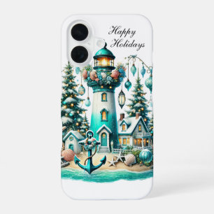 Festive Christmas lighthouse Holiday customisable  iPhone 16 Case