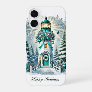 Festive Christmas lighthouse Holiday customisable iPhone 16 Case