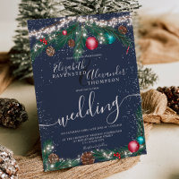 Festive Christmas lights pine branch snow wedding