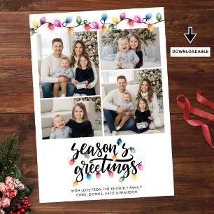 Festive Christmas Lights Seasons Greetings 4 Photo Holiday Card