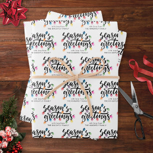 Festive Christmas Lights Seasons Greetings Name Wrapping Paper Sheet