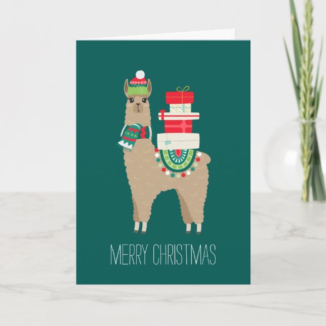 Festive Christmas Llama Custom Photo Holiday Card (Front)