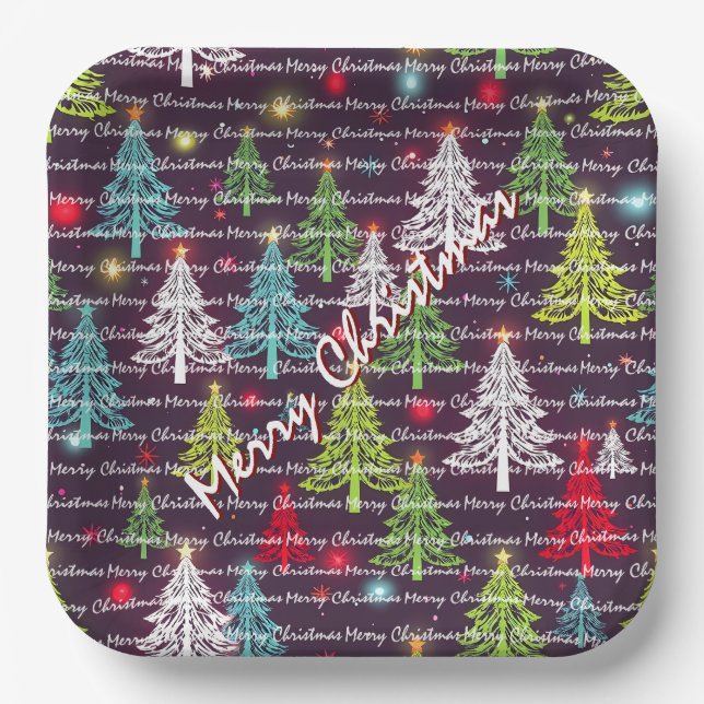 Festive Christmas Luxury Christmas Trees Paper Plate (Front)