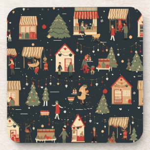 Festive Christmas Market Pattern Coaster
