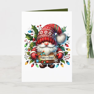 Festive Christmas Merry Bright Gnome add message Holiday Card