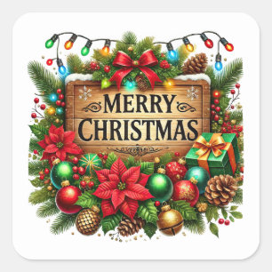 Festive Christmas Merry Christmas Square Sticker