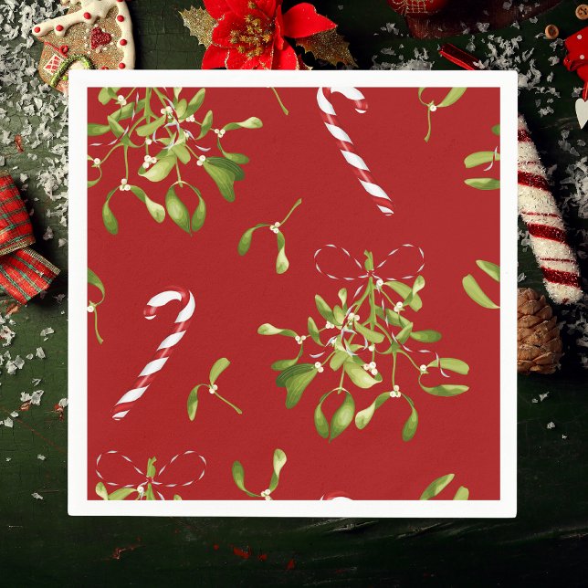 Festive Christmas Mistletoe Holiday Greenery  Napkin (Creator Uploaded)