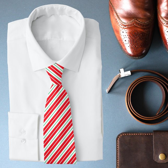 Festive Christmas Modern Holiday Stripes Red Tie (Creator Uploaded)