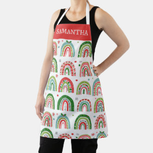Festive Christmas Modern Rainbow Personalised Apron