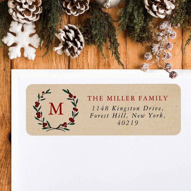 Festive Christmas Monogram Wreath Holiday (Creator Uploaded)