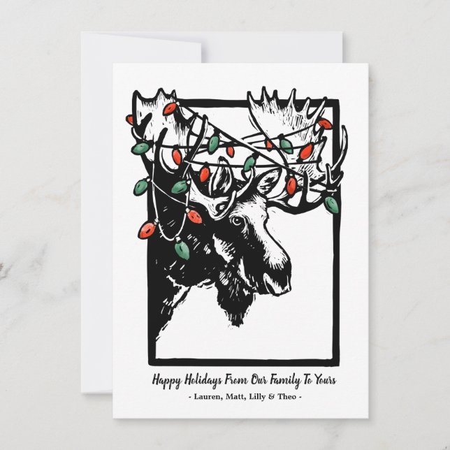 Festive Christmas Moose Holiday Card (Front)