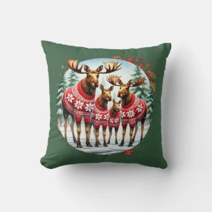 Festive Christmas moose Holiday Cushion