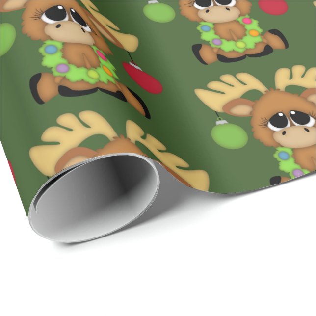 Festive Christmas moose tiled party wrap Wrapping Paper (Roll Corner)