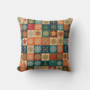 Festive Christmas Mosaic Pattern With Snowflakes Cushion