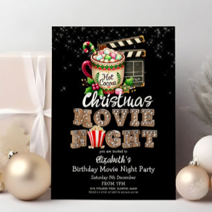 Festive Christmas Movie Night Cocoa Popcorn Party Invitation
