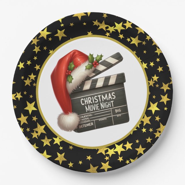 Festive Christmas Movie night party Paper Plate (Front)