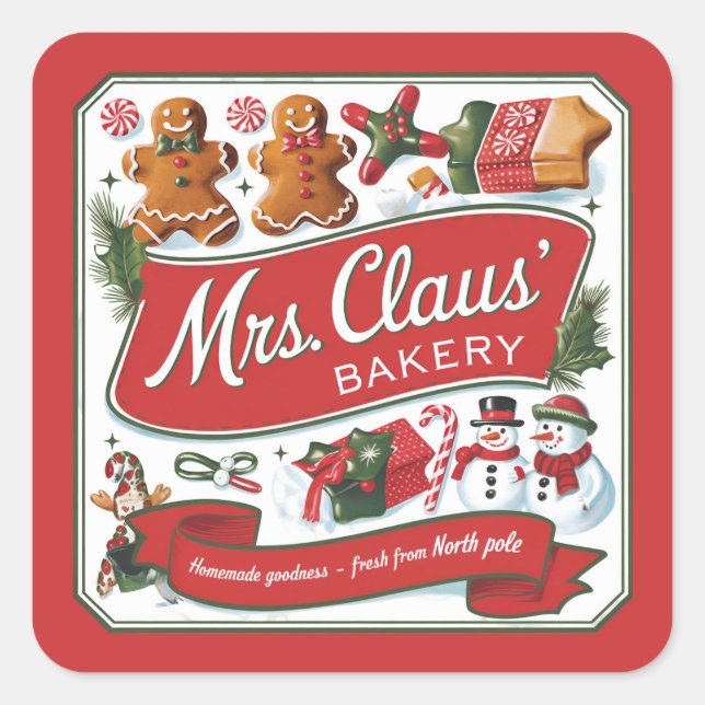 Festive Christmas Mrs. Claus bakery Square Sticker (Front)