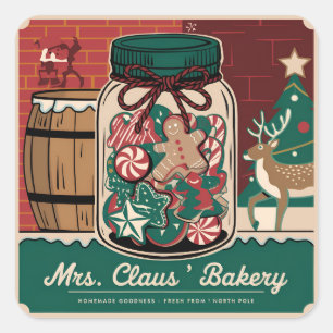 Festive Christmas Mrs. Claus bakery Square Sticker