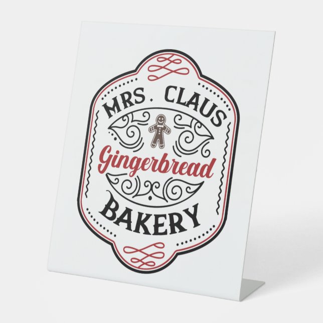festive Christmas Mrs. Claus gingerbread bakery Pedestal Sign (Front)