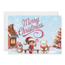 Festive Christmas Mug with Elf, Penguin Invitation